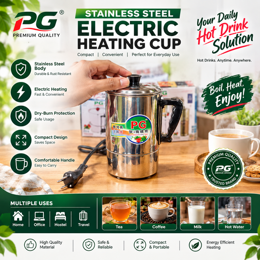 PG Stainless Steel Electric Heating Cup | Mini Electric Kettle for Tea, Coffee & Hot Water