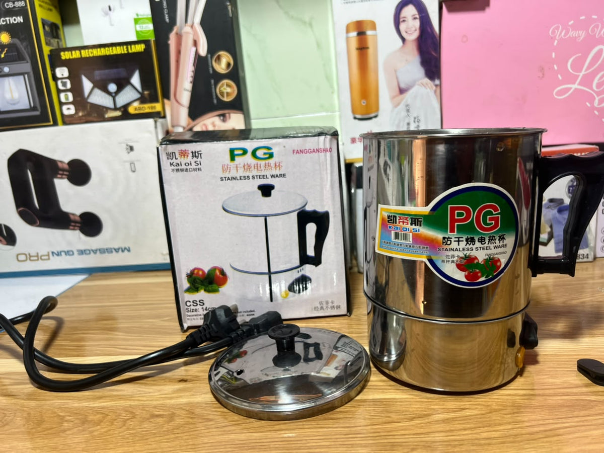 PG Stainless Steel Electric Heating Cup | Mini Electric Kettle for Tea, Coffee & Hot Water