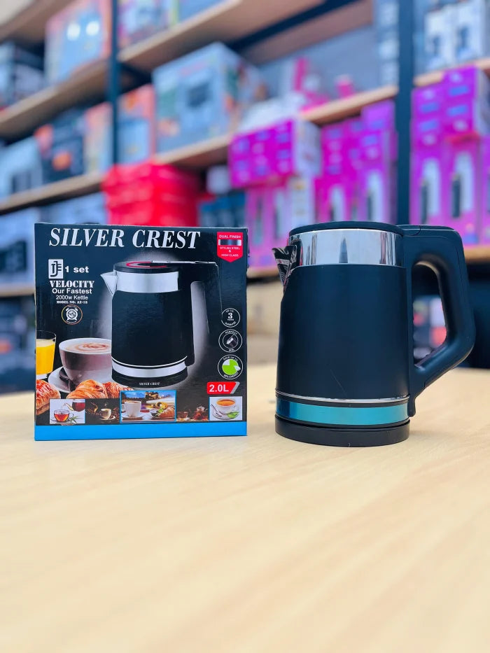 Silver Crest – Electric Kettle – 2000W High-Speed Stainless Steel & Glass Design, Auto Shut-Off, Fast Boiling, 2.0L